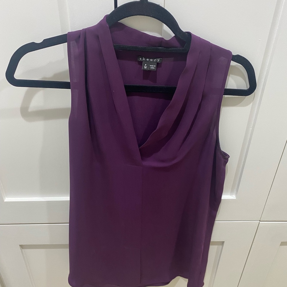 Theory Purple Draped Sleeveless Blouse